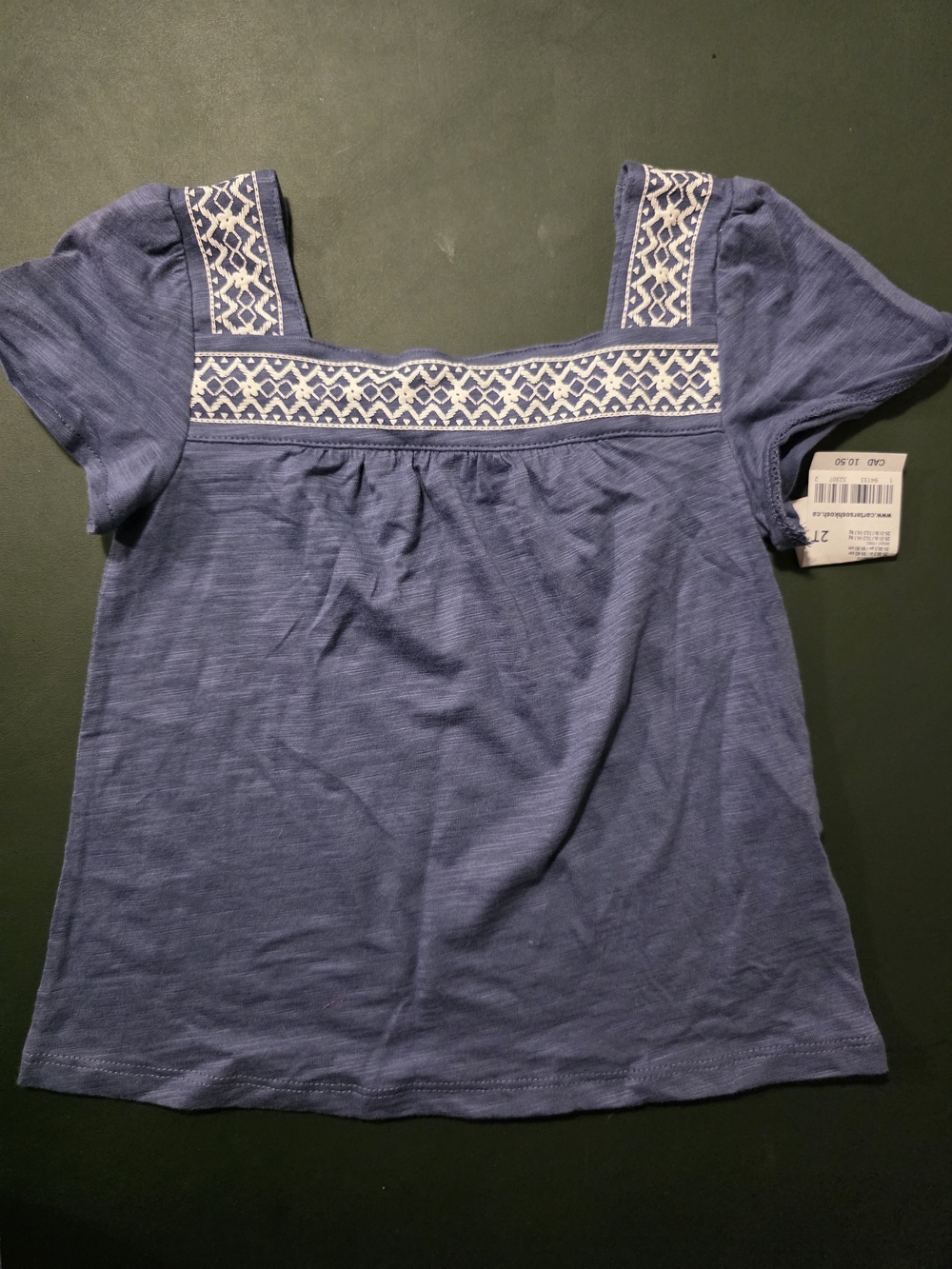OshKosh B'gosh Blue Embroidered Square-Neck Short Sleeve Top